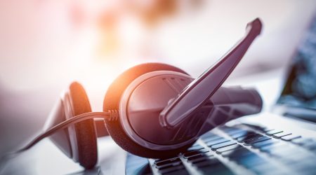 VOIP Headset resting on keyboard