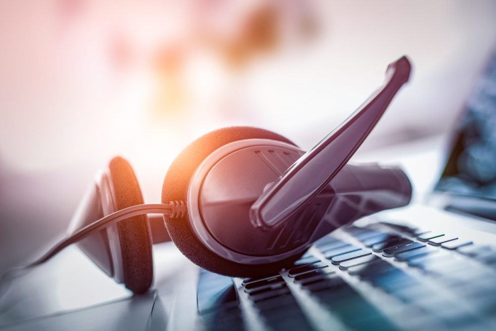 VOIP Headset resting on keyboard